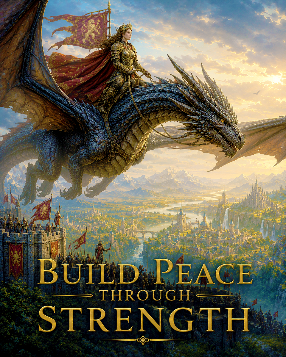Dragon Queen Wall Art Matted Art Print - Build Peace Through Strength Fantasy Decor