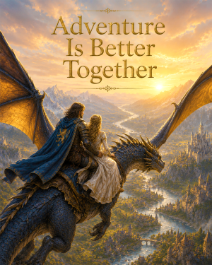 Dragon Rider Romance Wall Art Matted Art Print - Adventure Is Better Together Fantasy Love Decor