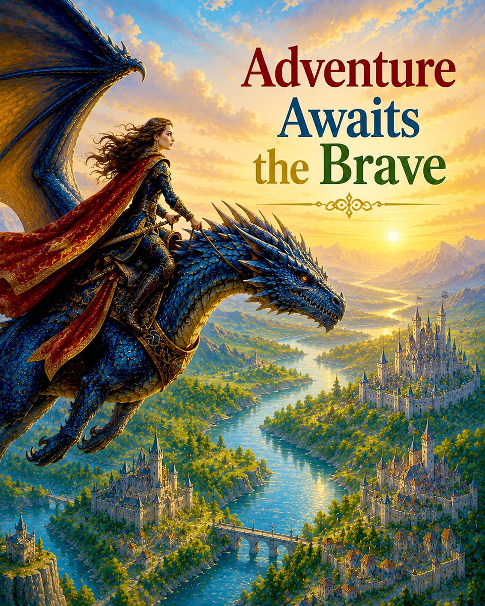 Dragon Rider Wall Art Matted Art Print - Adventure Awaits the Brave Fantasy Decor