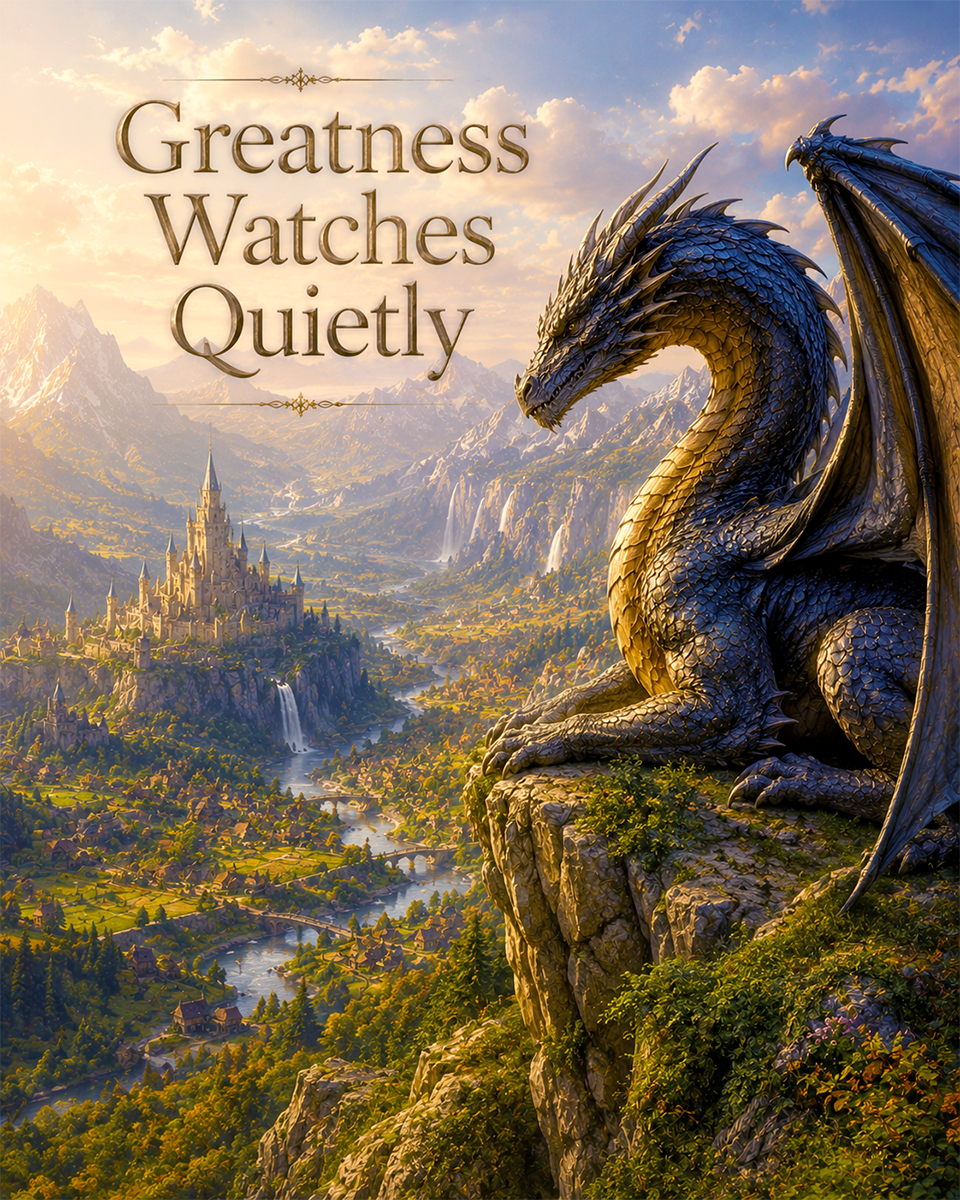 Dragon Valley Wall Art Matted Art Print - Greatness Watches Quietly Fantasy Kingdom Decor