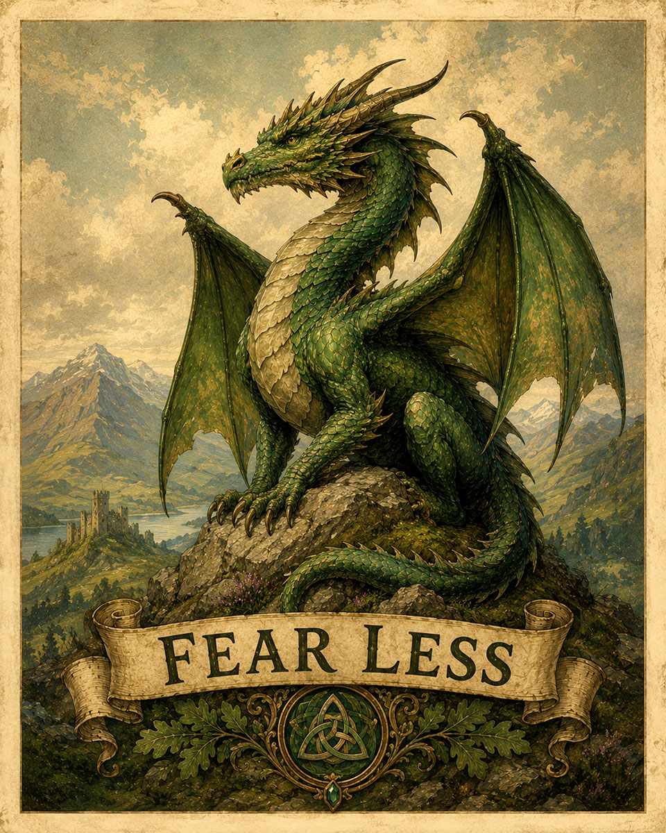 Dragon of the Emerald Highlands - Fear Less - Matted Art Print