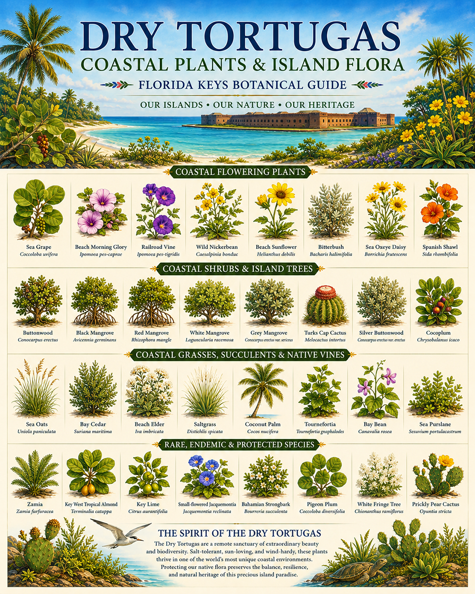Dry Tortugas Coastal Plants & Island Flora Chart Matted Art Print - Florida Keys Botanical Guide