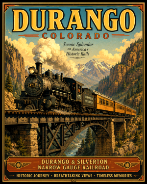 Durango Colorado Historic Narrow Gauge Railroad Matted Art Print - Wholesale Western Decor