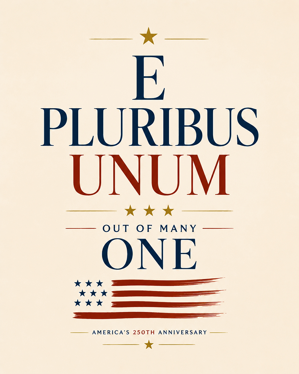 E Pluribus Unum Out of Many One Minimalist Typography Matted Print - America's 250th Anniversary