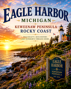 Eagle Harbor Michigan Keweenaw Peninsula Rocky Coast Matted Print - Wholesale Lake Superior Travel Art