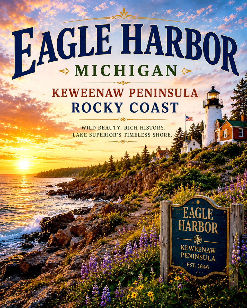 Eagle Harbor Michigan Keweenaw Peninsula Rocky Coast Matted Print - Wholesale Lake Superior Travel Art