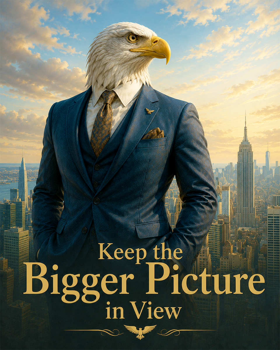 Eagle Leadership Wall Art Matted Art Print - Keep the Bigger Picture in View Office Decor
