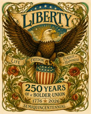 Eagle and 'LIBERTY' Banners Art Nouveau Semiquincentennial Matted Print
