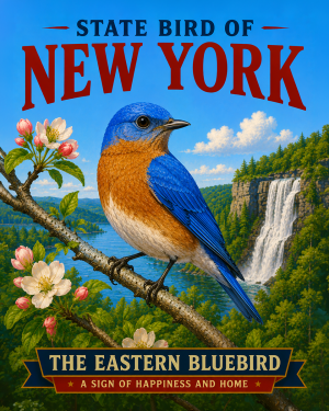 Eastern Bluebird New York State Bird Matted Art Print - Elegant Garden Songbird Portrait for Classic Traditional Decor