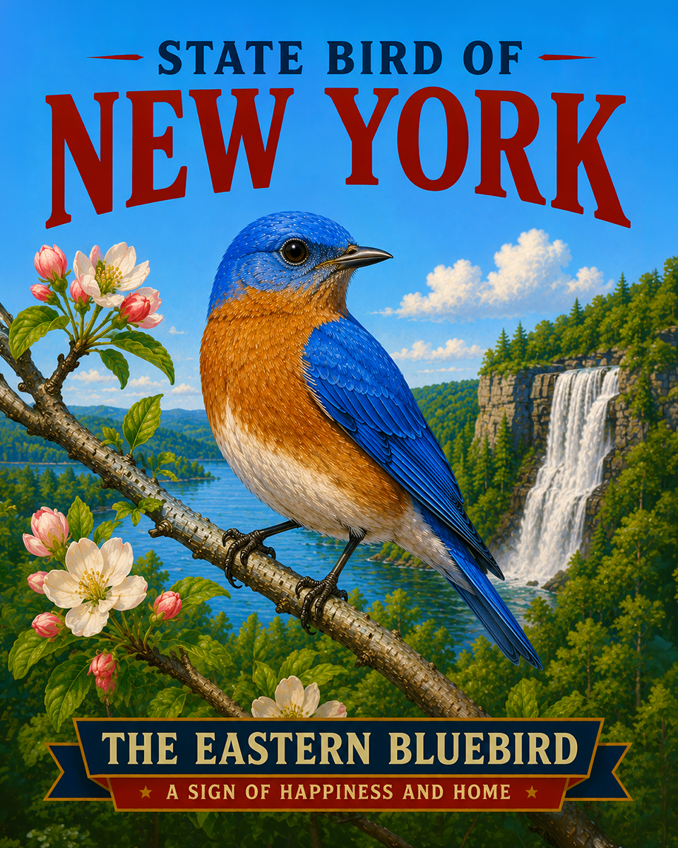 Eastern Bluebird New York State Bird Matted Art Print - Elegant Garden Songbird Portrait for Classic Traditional Decor