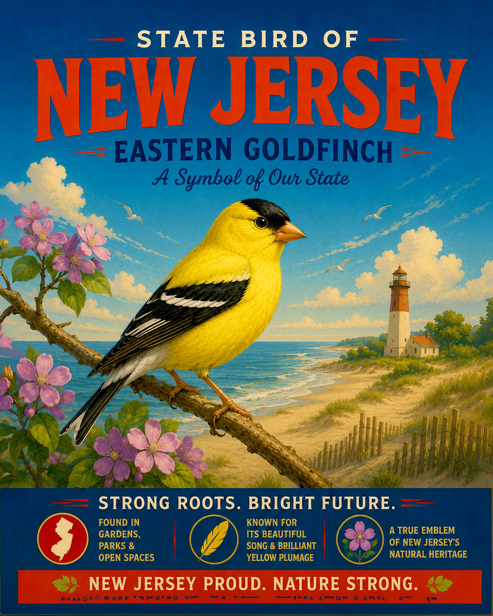 Eastern Goldfinch New Jersey State Bird Matted Art Print - Cheerful Garden Bird Illustration for Bright Home Accents