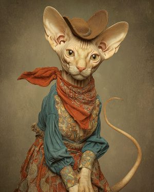 Edith the Oklahoma Cowgirl Cat - Matted Art Print for Boho Chic Southwestern Gallery