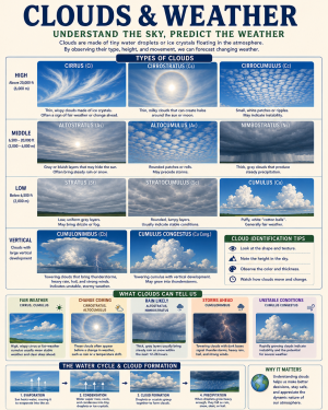 Educational Chart of Cloud Types and Weather Prediction Matted Art Prints for Classrooms