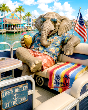 Elephant-Relaxing-on-a-Boat-Matted-PrintQQWholesale-Lake-Life-Souvenir-Poster.png