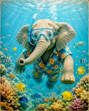 Elephant-Snorkling-Matted-Art-PrintQQWholesale-Fun-Summer-Souvenir-Home-Decor.png