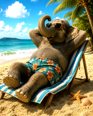 Elephant-Sunbathing-on-Sandy-Beach-Matted-Art-PrintQQWholesale-Coastal-Whimsy-Wall-Decor.png