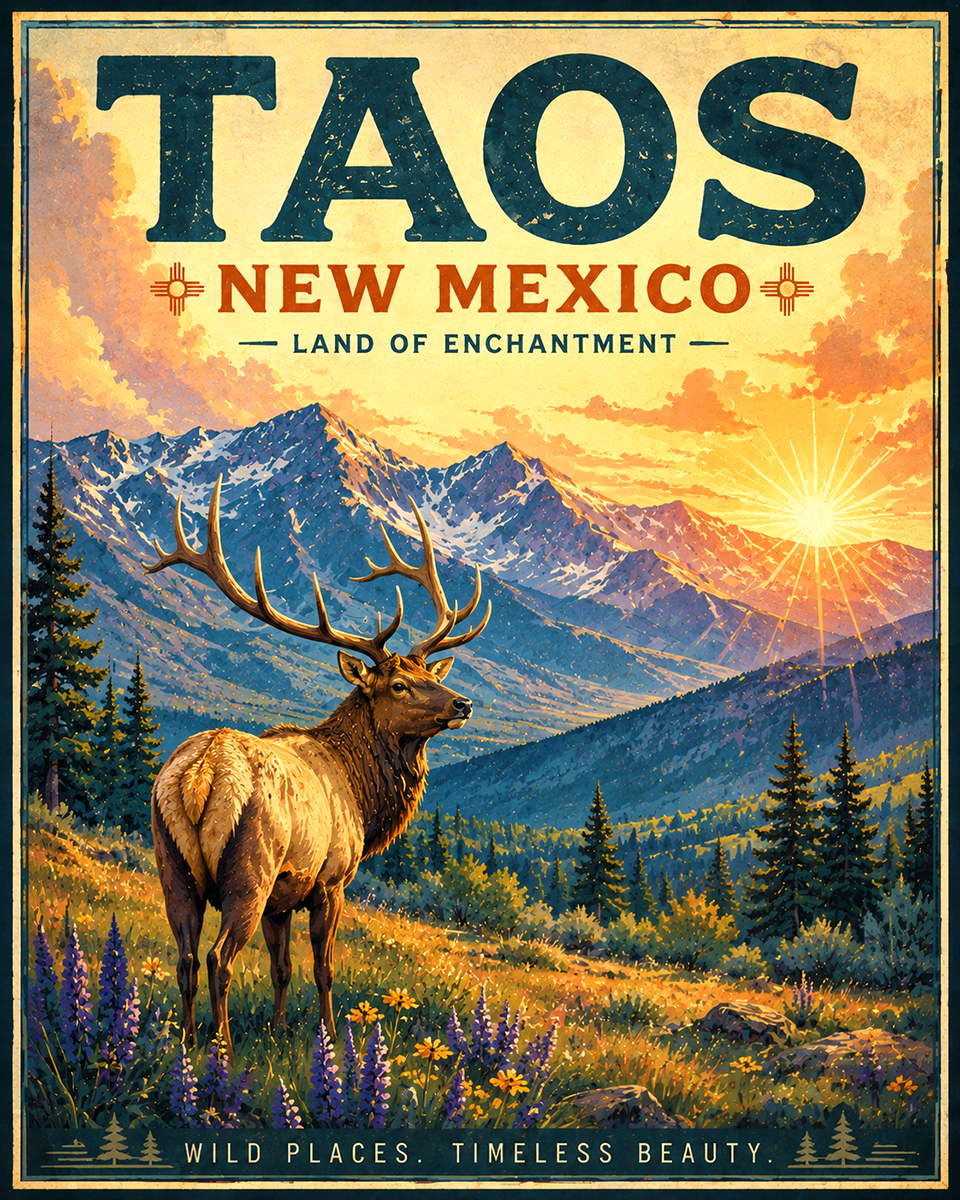 Elk Above Taos Matted Art - Wholesale New Mexico Home Decor