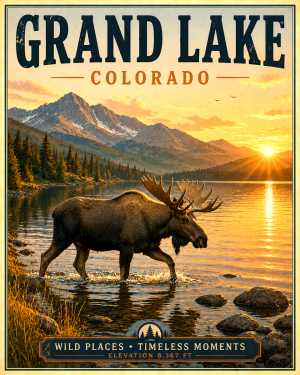 Elk in Grand Lake Colorado Matted Art Print - Wholesale Travel Souvenir