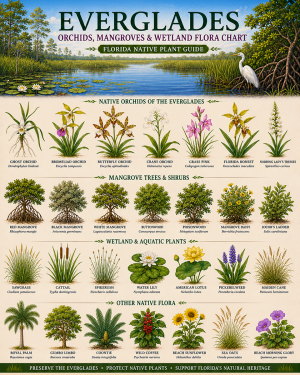 Everglades Orchids Mangroves & Wetland Flora Chart Matted Art Print - Florida Native Plant Guide