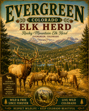 Evergreen Elk Herd Rocky Mountain Elk Herd Evergreen Colorado Matted Print - Wholesale Wildlife Art for Shops