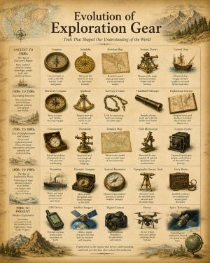 Evolution of Exploration Gear Matted Art Print - Educational Discovery Chart