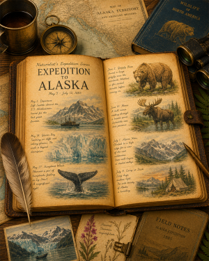 Expedition to Alaska Matted Art Print - Vintage Alaskan Exploration Art