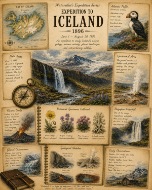 Expedition to Iceland Matted Art Print - Vintage Exploration Journal Art
