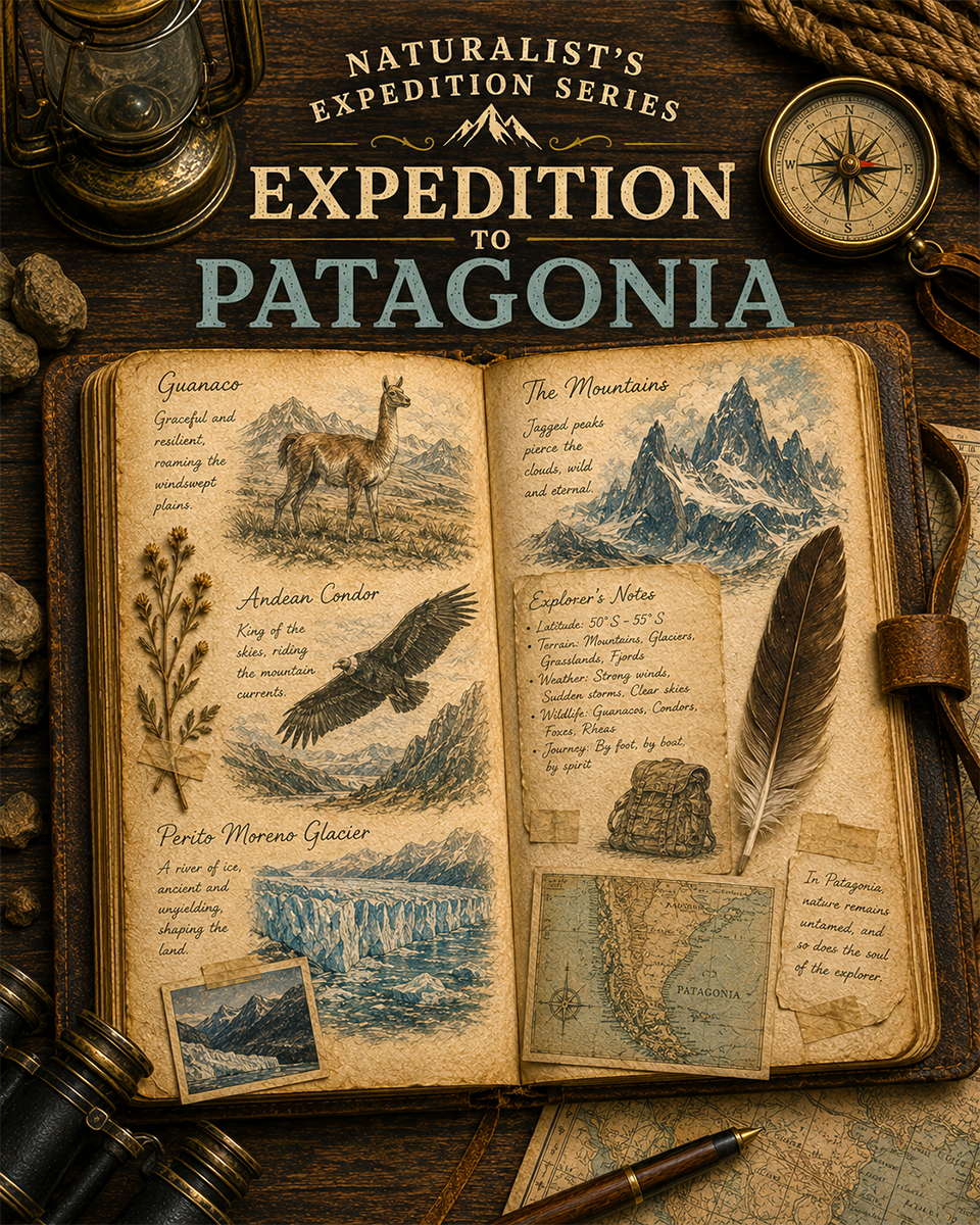 Expedition to Patagonia Matted Art Print - Vintage Wilderness Exploration Art