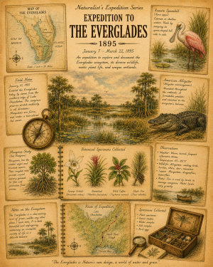 Expedition to the Everglades Matted Art Print - Vintage Naturalist Art