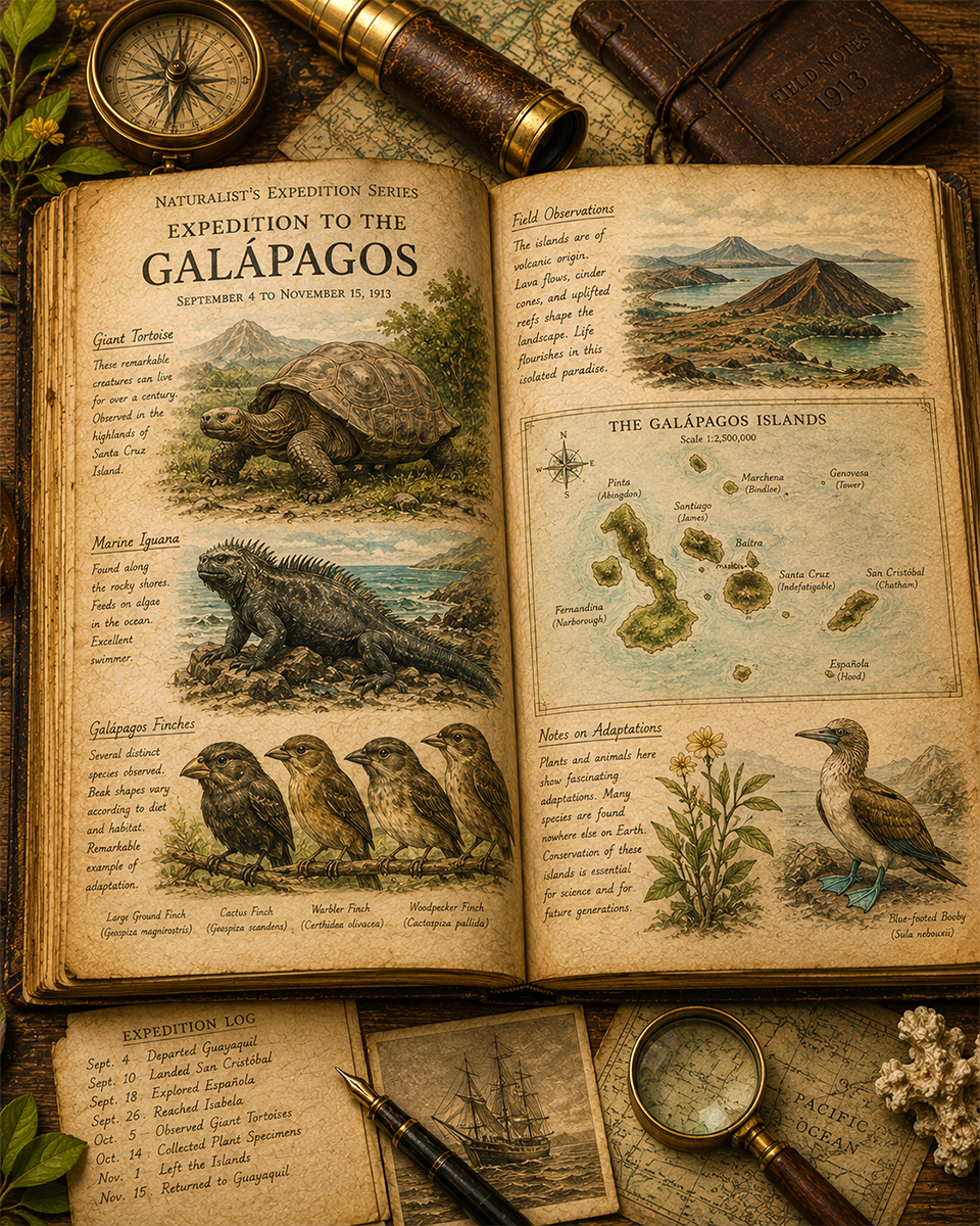 Expedition to the Galápagos Matted Art Print - Vintage Natural History Art