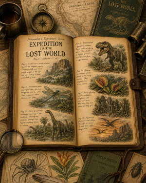 Expedition to the Lost World Matted Art Print - Vintage Adventure Exploration Art