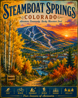 Fall in Steamboat Springs Colorado Matted Art Print - Wholesale Ski Resort Souvenir