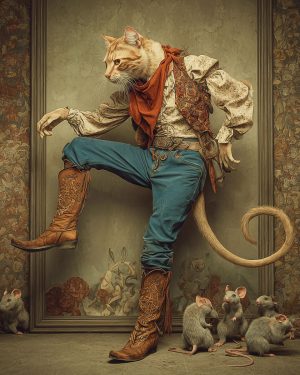 Fancy Lowbrow Lary the Cowboy Cat - Matted Art Print for Wild West Gift Shop Novelty Art