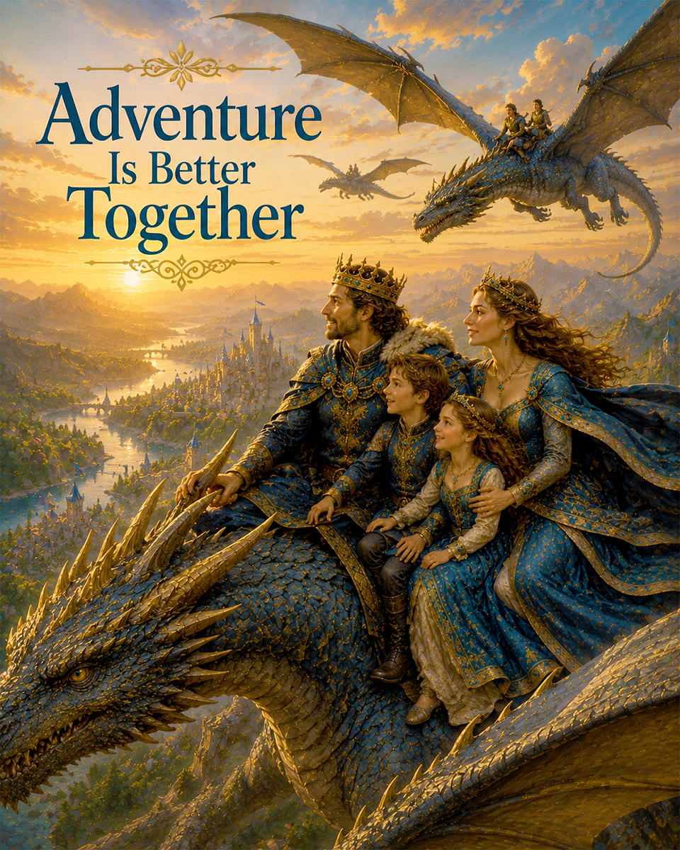 Fantasy Family Adventure Wall Art Matted Art Print - Adventure Is Better Together Medieval Decor