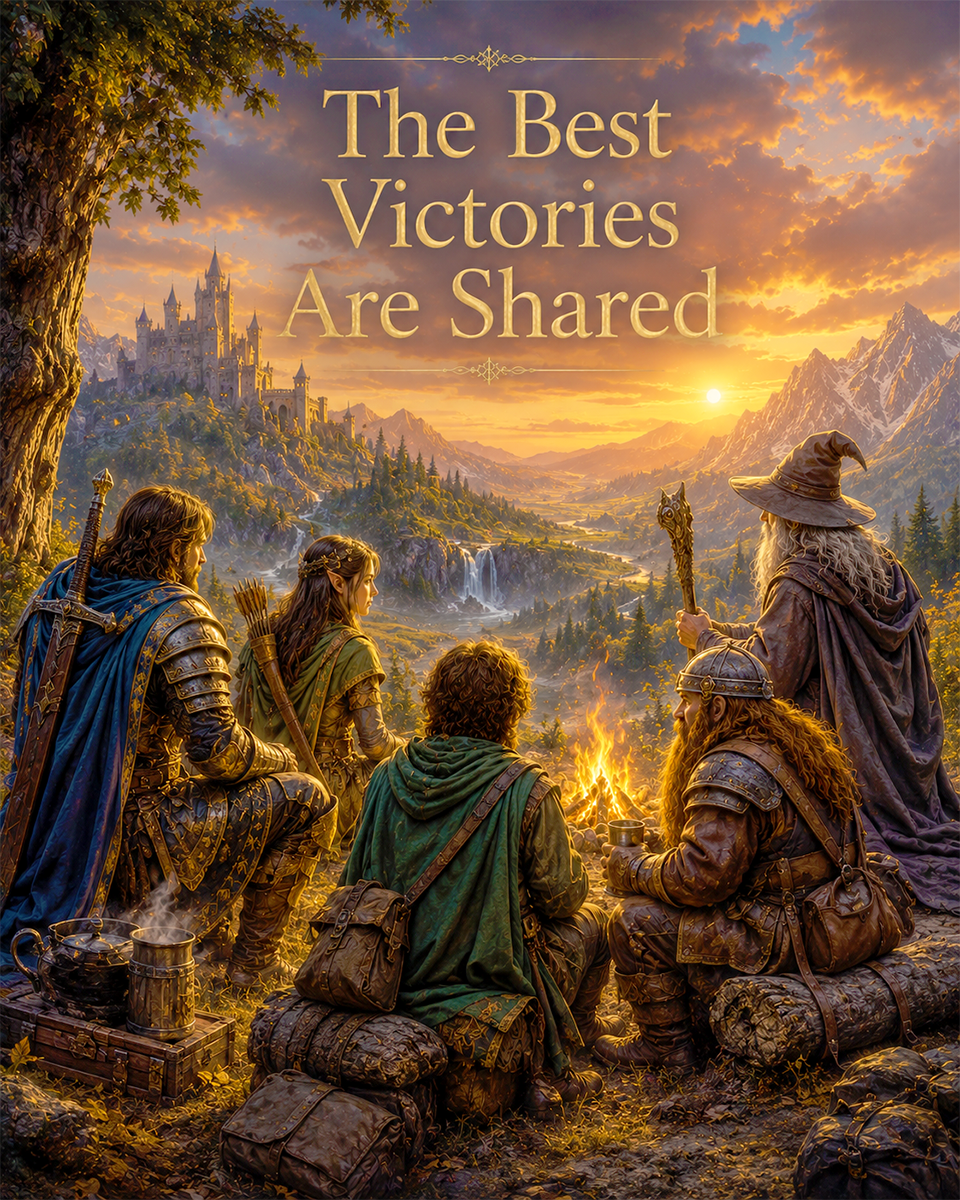Fantasy Fellowship Wall Art Matted Art Print - The Best Victories Are Shared Adventure Decor