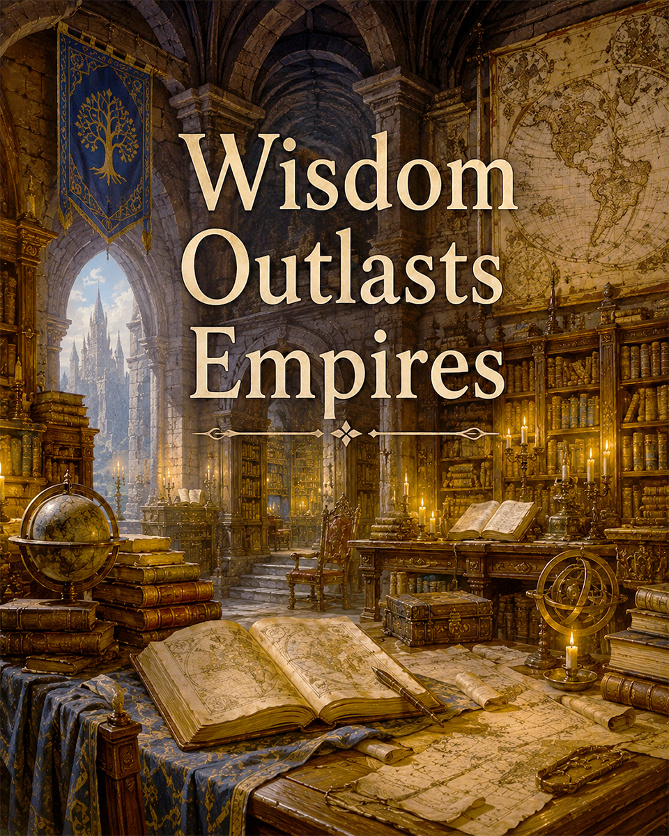 Fantasy Library Wall Art Matted Art Print - Wisdom Outlasts Empires Dark Academia Decor