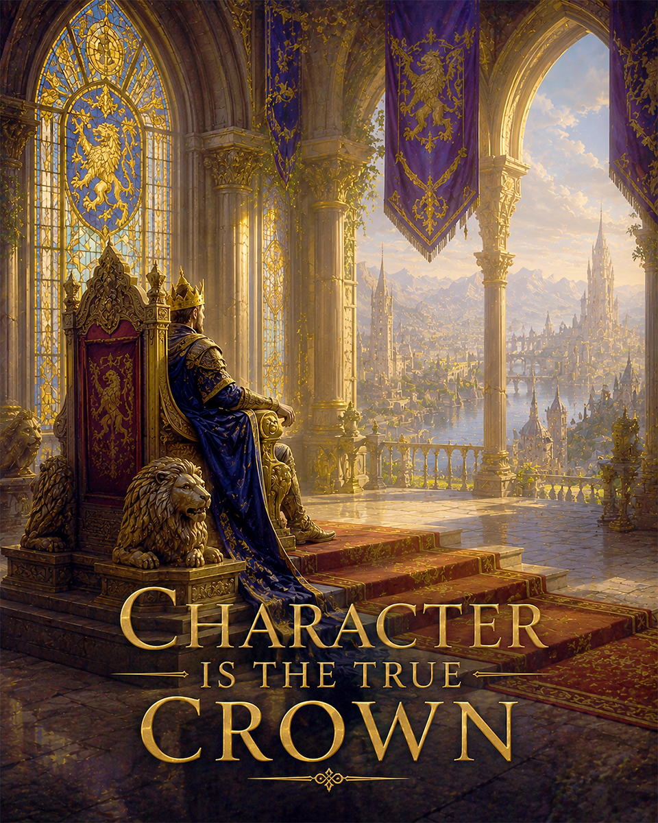 Fantasy Throne Room Wall Art Matted Art Print - Character Is the True Crown Kingdom Decor