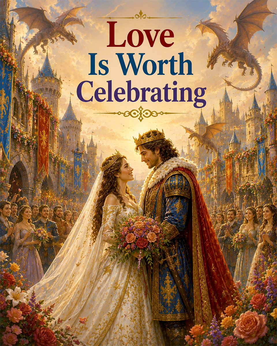 Fantasy Wedding Wall Art Matted Art Print - Love Is Worth Celebrating Medieval Decor