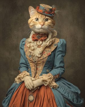 Faye the Fancy Cowgirl Cat - Matted Art Print for Primitive Americana Wall Art