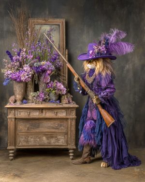 Fiona the Lavender Legend Cowgirl Cat - Matted Art Print for Texas Ranch House Style Art
