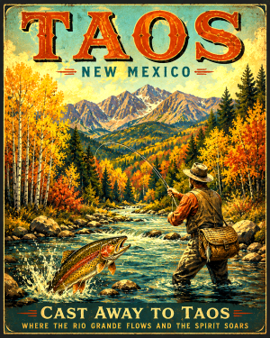 Fishing Near Taos Art Print in Mat - Wholesale New Mexico Home Decor