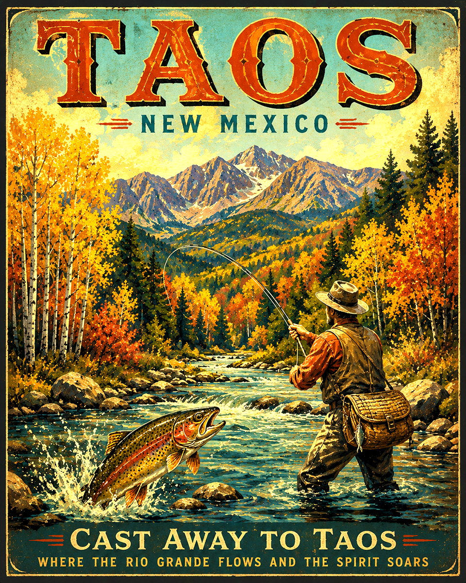 Fishing Near Taos Art Print in Mat - Wholesale New Mexico Home Decor