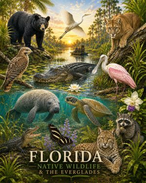 Florida-Native-Wildlife-and-Everglades-Animals-Matted-Art-Print