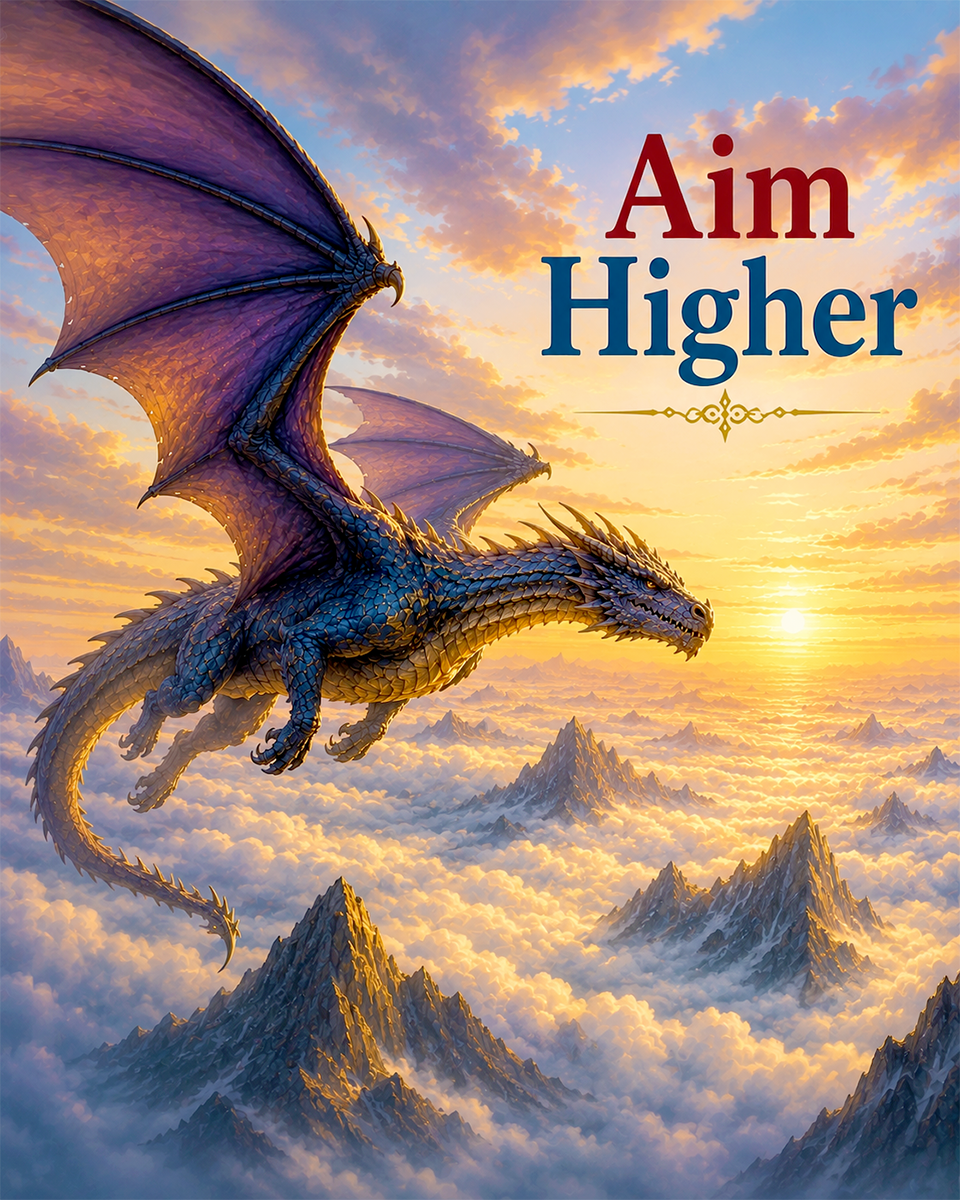 Flying Dragon Wall Art Matted Art Print - Aim Higher Epic Fantasy Decor