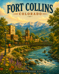 Fort Collins Colorado Matted Print - Wholesale Western Town Souvenir