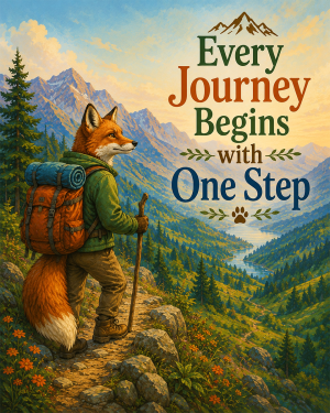 Fox Adventure Wall Art Matted Art Print - Mountain Hiking Decor with Motivational Saying