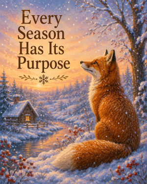 Fox Winter Wall Art Matted Art Print - Cozy Woodland Decor with Inspirational Saying