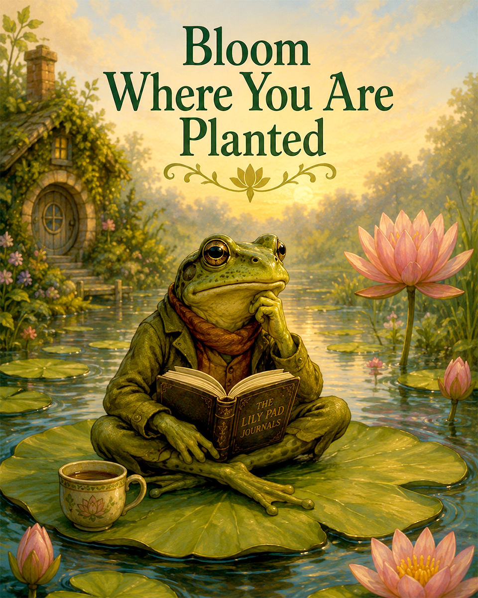 Frog Wall Art Matted Art Print - Whimsical Cottagecore Decor with Inspirational Quote