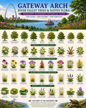 Gateway Arch River Valley Trees & Native Flora Chart Matted Art Print - Mississippi Watershed Botanical Guide