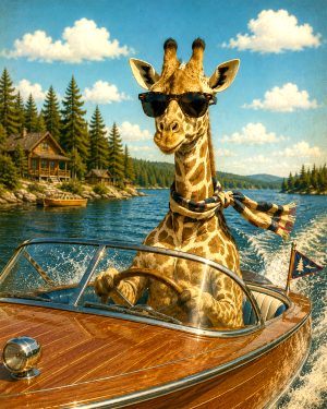 Giraffe-Driving-Classic-Wooden-Boat-Matted-Art-PrintQQWholesale-Lake-Life-Wall-Art.png